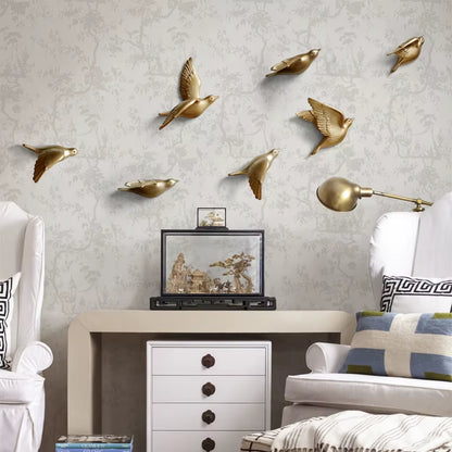 Wall Decor 3D Sticker Resin Birds Figurines Creative Living Room Animal Murals Background Decorative Home Ornaments