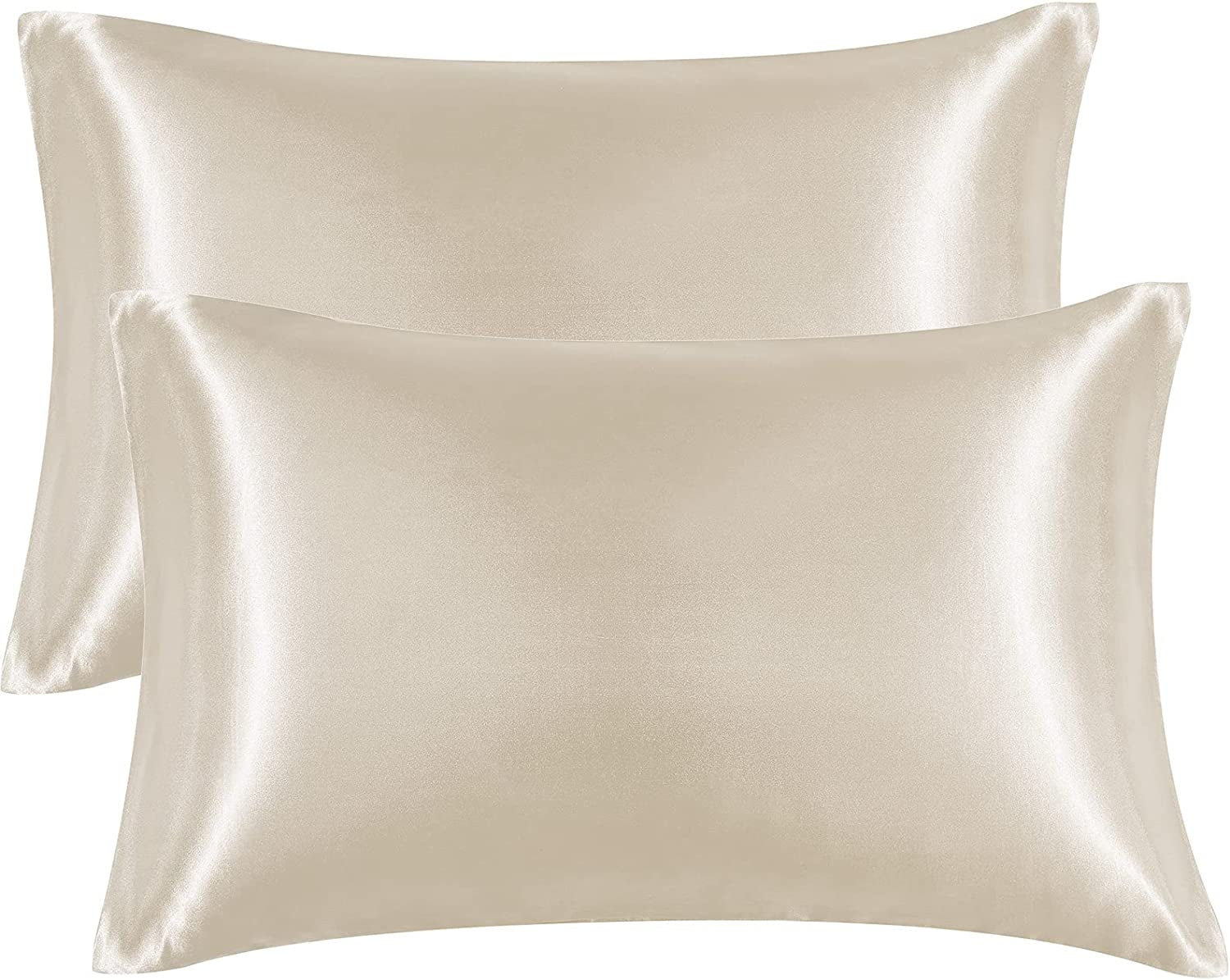 Satin Pillowcase Queen Set of 2, Soft Pillowcases for Hair and Skin Similar to Silk, Beige Pillow Cases 2 Pack with Envelope Closure, 20X30 Inches