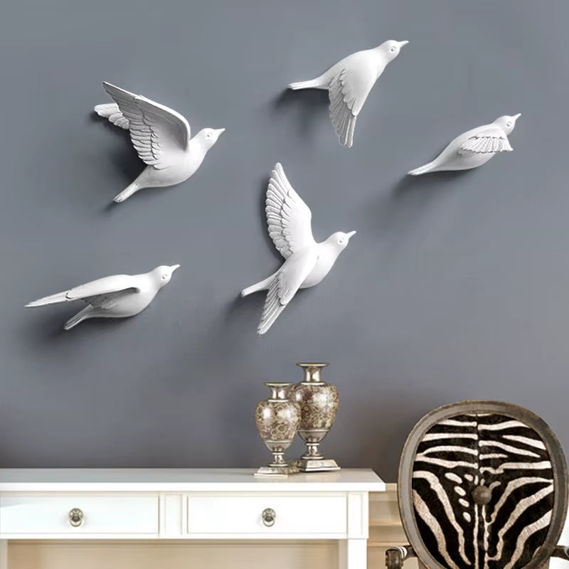 Wall Decor 3D Sticker Resin Birds Figurines Creative Living Room Animal Murals Background Decorative Home Ornaments