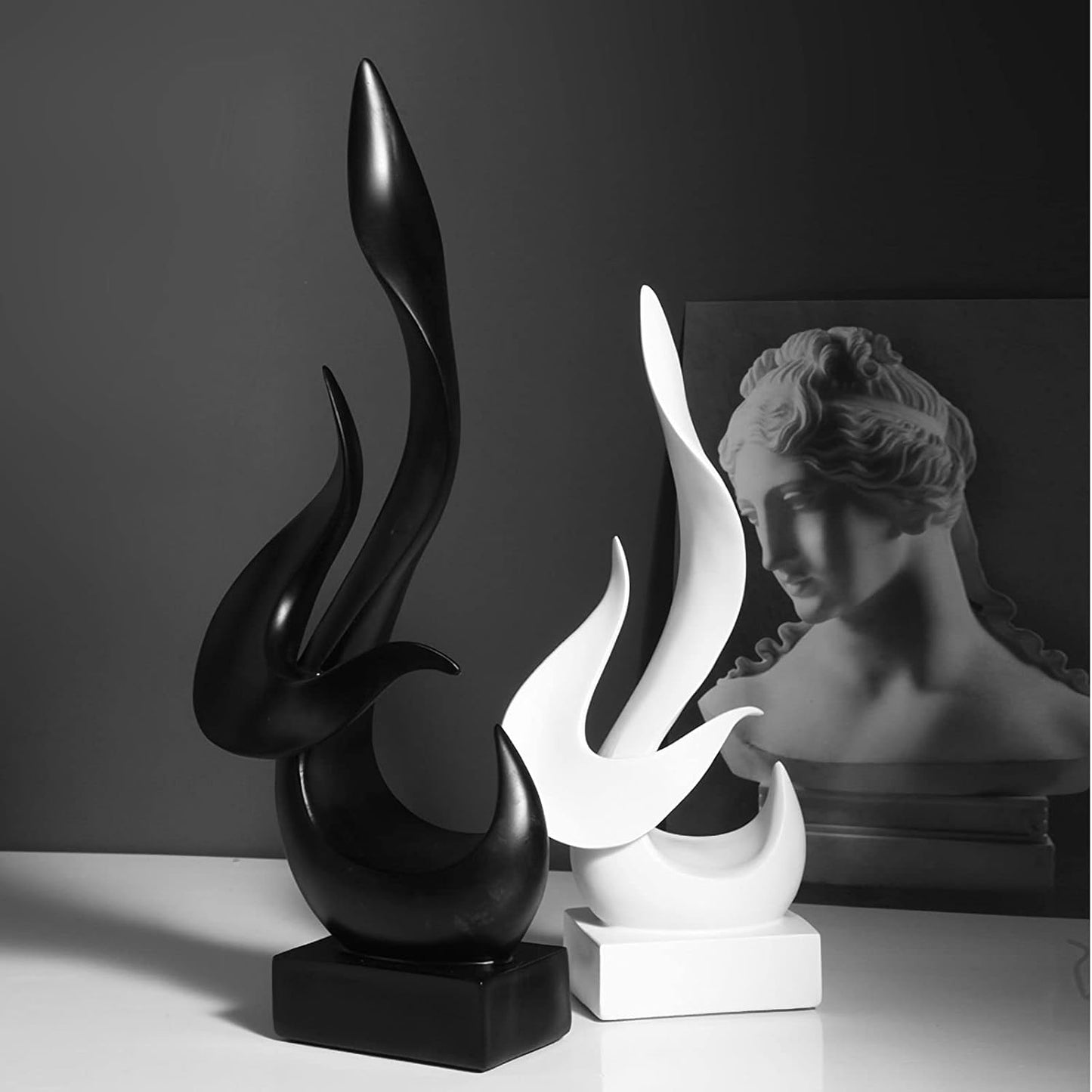 Black Figurines Decor Sculpture Statues for Home Living Room Accessories Clearance Large Artistic Flame Knick Knacks Indoor Elegantes Bookshelf Fireplace Shelf Modern (Black)