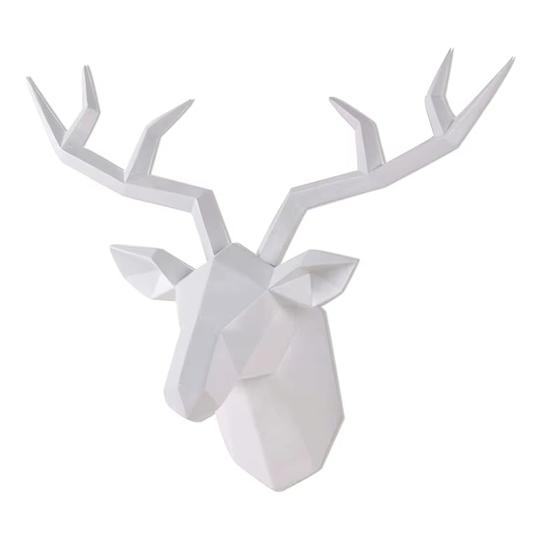 Deer Head Sculpture Animal Statue Figurines Wall Hanging Creative Elk Art Antlers Statuette for Office Decoration Wall Mount