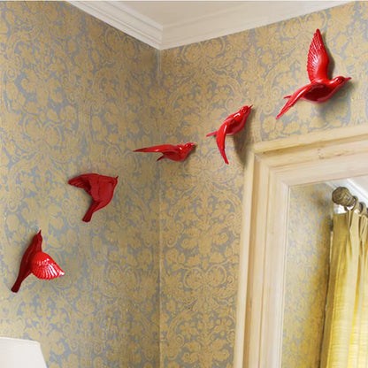 Wall Decor 3D Sticker Resin Birds Figurines Creative Living Room Animal Murals Background Decorative Home Ornaments