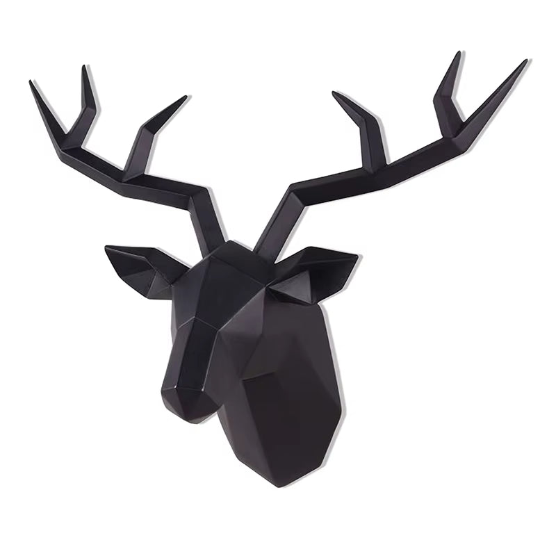 Deer Head Sculpture Animal Statue Figurines Wall Hanging Creative Elk Art Antlers Statuette for Office Decoration Wall Mount