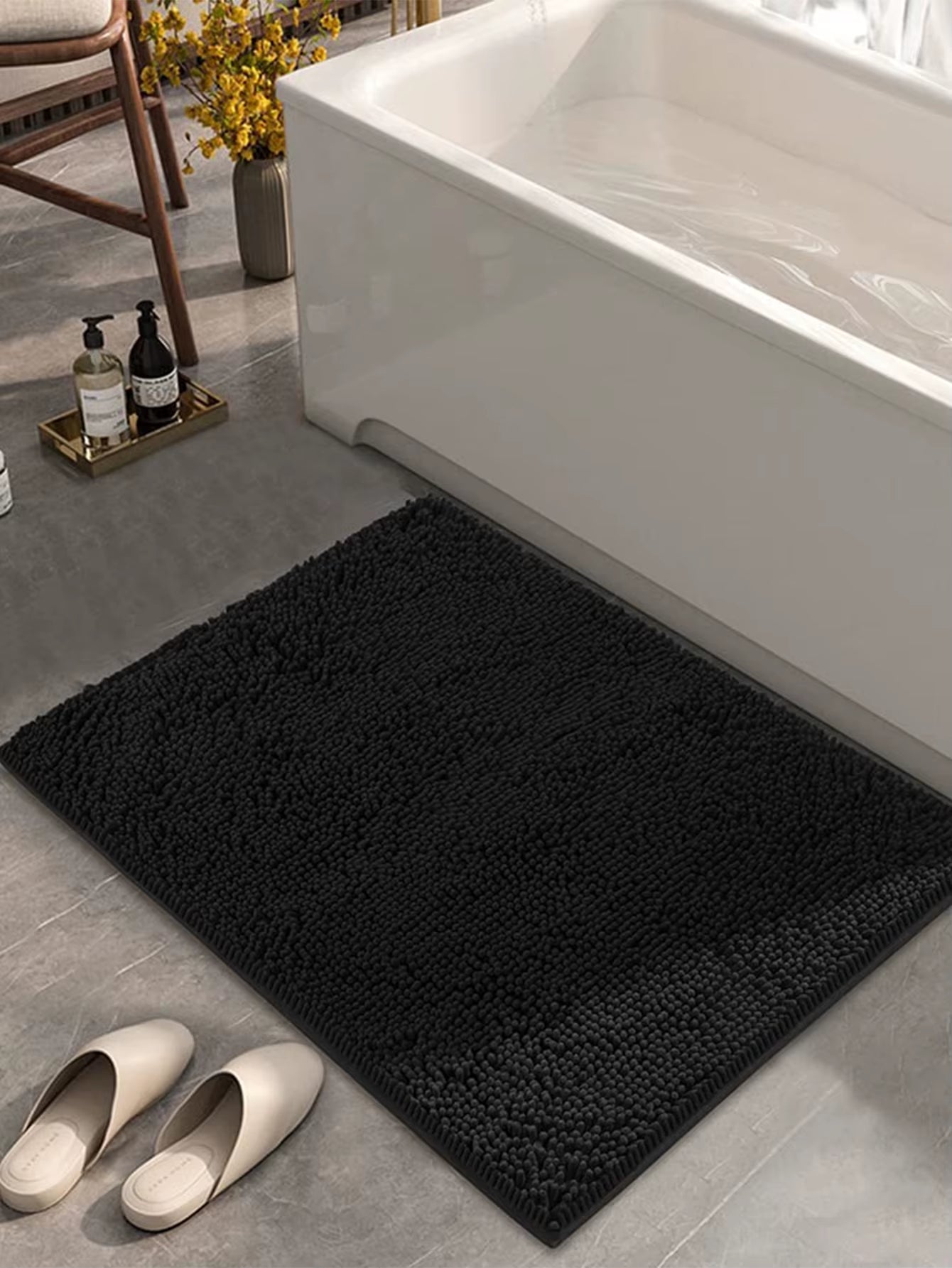 Chenille Bathroom Carpet, Non Slip Bath Mat, Soft and Comfortable Plush Bathroom Carpet